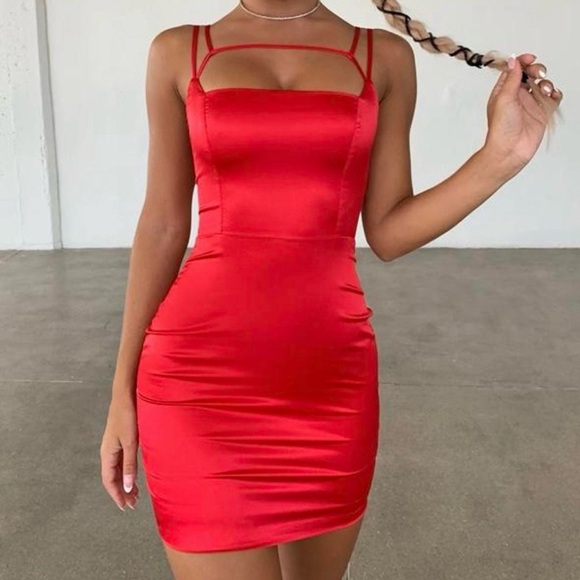 Oh Polly Dresses & Skirts - Oh Polly Run The Show Red Cut OutSatin Mini Dress NWT